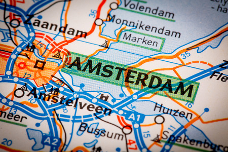 Map Photography: Amsterdam City on a Road Mapの写真素材