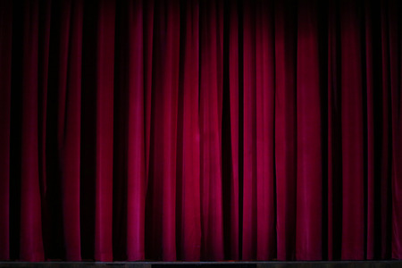 Large Red Stage Curtain With Spot Lightsの写真素材