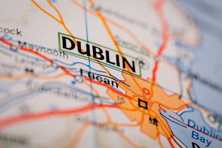 Map Photography: Dublin City on a Road Mapの写真素材
