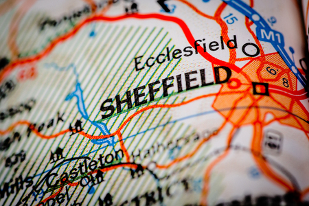 Map Photography: Sheffield City on a Road Mapの写真素材