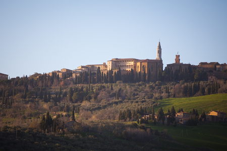 Pienza in Val d'Orcia, Siena, Tuscany, Italyの写真素材
