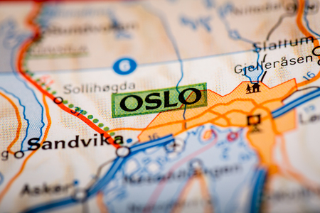 Map Photography: Oslo City on a Road Mapの写真素材