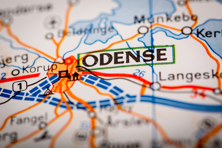 Map Photography: Odense City on a Road Mapの写真素材