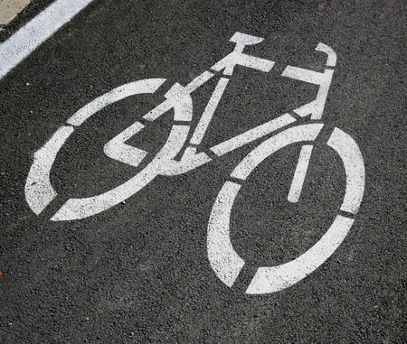 Bicycle lane track mark on the streetの写真素材