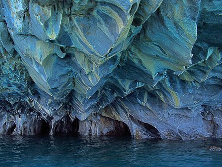 Marble caves in Patagonia, General Carrera Lake, Chile. Beautiful natural formations of calcium carbonate minerals.の写真素材