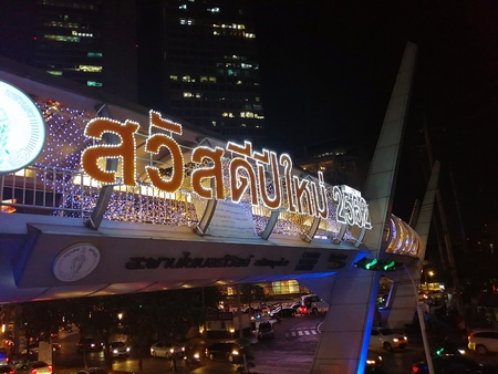 Bangkok, Thailand. December 2018. Christmas and New Year's Eve decoration in the Thai capital cityのeditorial素材