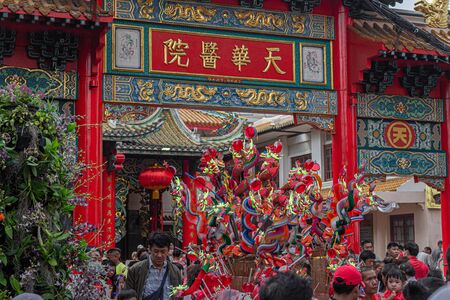 Bangkok, Thailand. January 25, 2020: Celebration of Chinese New Year in Chinatown of Bangkok. People enjoying the day.のeditorial素材