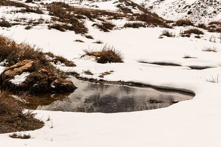 Natural Monument El Morado, park. Mountain El Morado and valley, in CajÃ³n del Maipo, Central Andes of Chile.の写真素材
