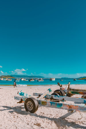 Fishing boats on the beach in Phuket, Thailand.の写真素材