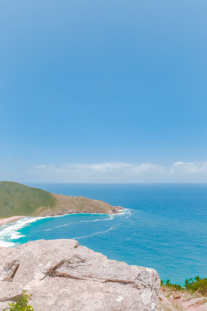 View from the top of the cliff to the sea and blue skyの写真素材