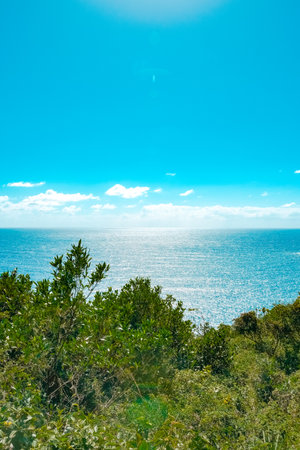 View of the sea from the top of the mountain. Beautiful summer landscape.の写真素材