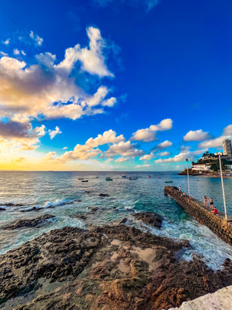 Beautiful seascape at sunset. Bahia, Brazil.の写真素材