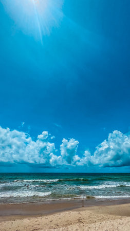 Beautiful seascape with blue sky and white clouds. nature backgroundの写真素材