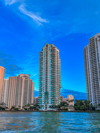 Miami, Florida, USA downtown skyscrapers and marina.の写真素材