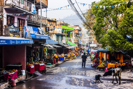 Market street at the Budhanilkantha Nath Temple, Kathmandu, Nepalのeditorial素材
