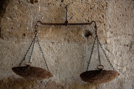 Old scales of justice in the old city of Jerusalem, Israel.の写真素材