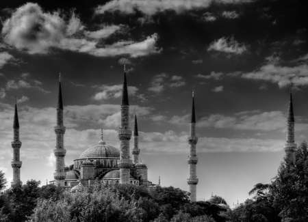 Blue Mosque in Istanbul, Turkey. Black and white photo. Beautiful background.