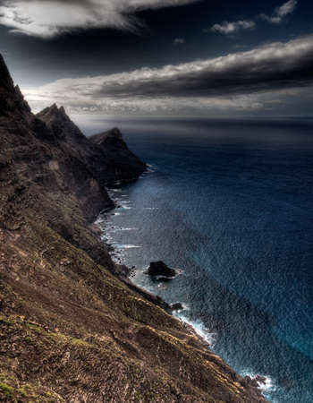 Aerial view of the cliffs of Ponta de Sao Lourenco, Madeira island, Portugalの写真素材