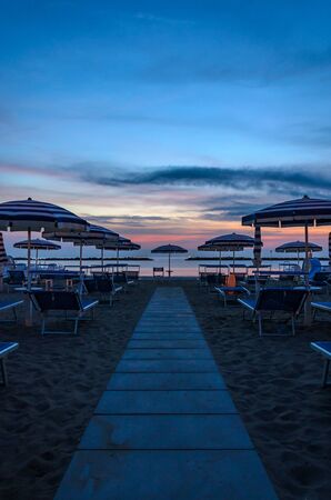 View of an empty beach in the early morningの写真素材