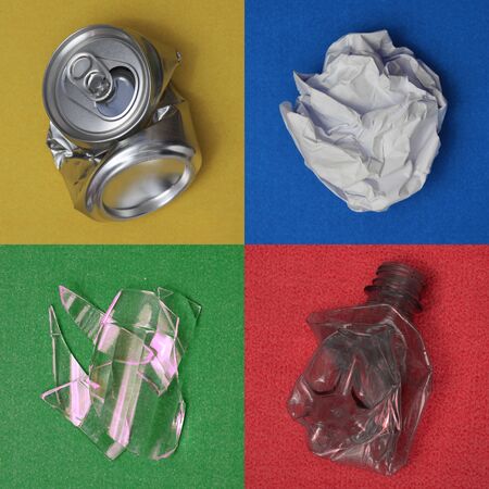 Recyclable materials: paper, glass, plastic, metal. Recycling conceptの写真素材