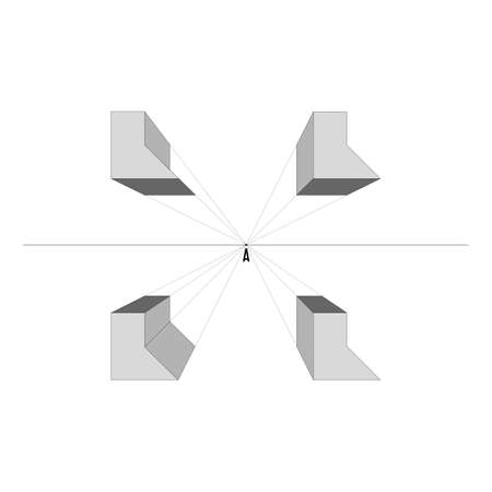 Technical drawing: example of perspective with a vanishing pointのイラスト素材