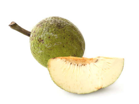 Bread fruit and slice isolated on white background