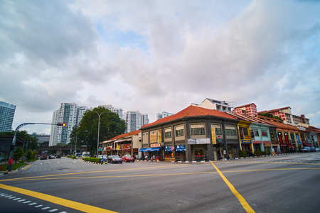 Old and new buildings in Singaporeのeditorial素材