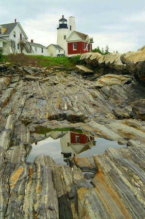 Reflection of Pemaquid Point Lighthouseの写真素材