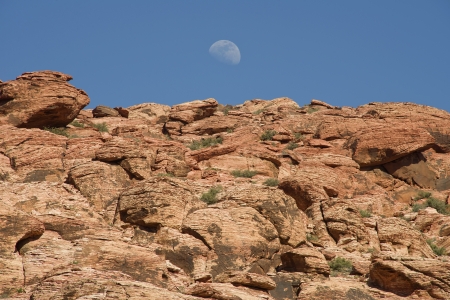 Moonrise at Red Rock Canyon, Nevadaの写真素材