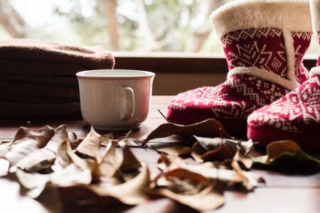 cup of coffee and christmas decorations