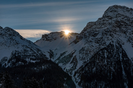 mountain view during winter blue skyの写真素材