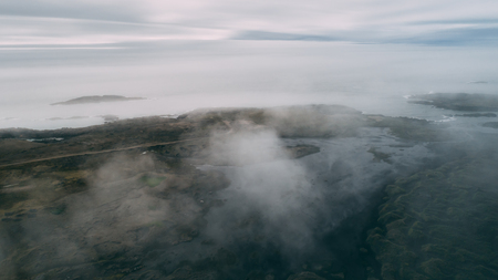 aerial view of stokksnes with clouds and seaの写真素材