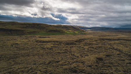 aerial grassland of iceland with mossの写真素材