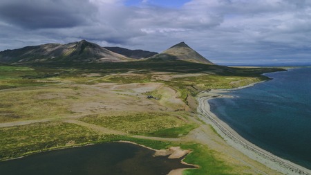 aerial view of landscape in icelandの写真素材