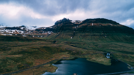 aerial view of landscape in icelandの写真素材