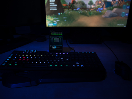 gaming equipment rgb lighted gaming keyboard with smartphone connection focus