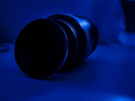 ND Filter with camera lens in blue light neutral-density filterの写真素材