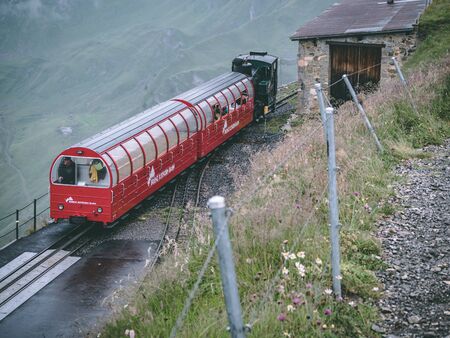 29.07.2018 brienzer rothorn - old stream train arriving on the brienzer rothorn in the swiss alp