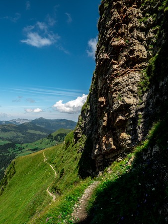 beautiful hiking path in the swiss alps, hohenweg sorenbergの写真素材