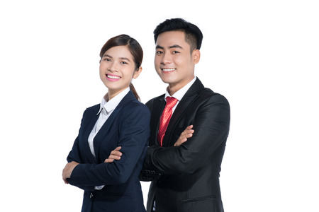 Asian business man and woman are posingの写真素材