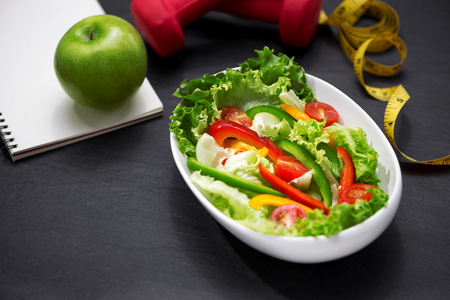 Healthy fitness meal with fresh salad. Diet concept.の写真素材