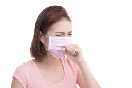 Woman get sick. Asian young woman wear medical face maskの写真素材