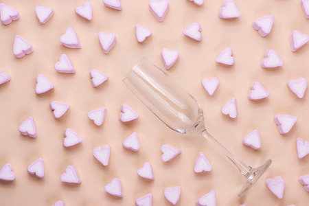 Valentines Day Glass with lots of candy hearts marshmallowsの写真素材