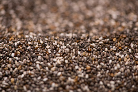 Close-up of raw, unprocessed, dried black chia seedsの写真素材