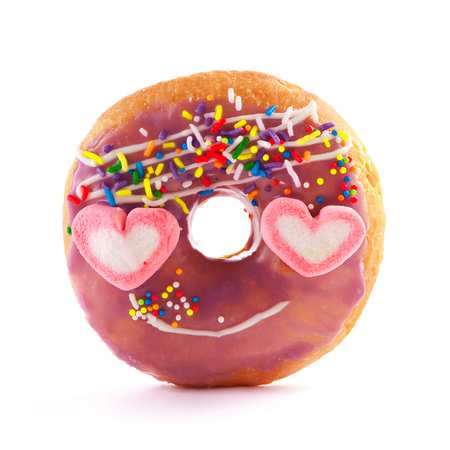 Strawberry Donut isolated on white background.の写真素材
