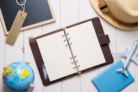 Vacation concept. Planning items for vacation trip.の写真素材