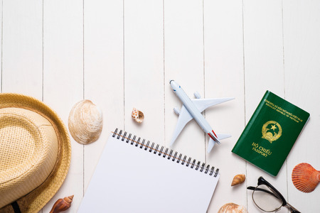 Vacation concept. Planning items for vacation trip.の写真素材