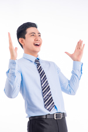 Happy businessman, free and relax of happy asianの写真素材