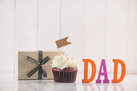 Fathers day. Greetings and presents on table.の写真素材