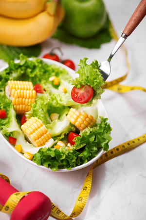 Healthy fitness meal with fresh salad. Diet concept.の写真素材